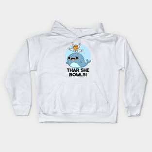 Thar She Bowls Cute Whale Bowling Pun Kids Hoodie